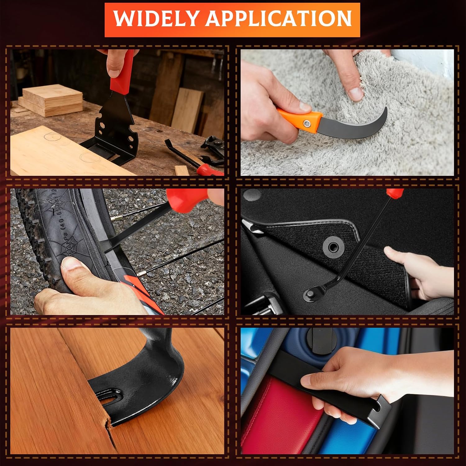 Trim Removal Tool, 7 PCS Pry Bar Set with Trim Puller, Pry Bar, Flat Pry Bar, Nail Puller, Linoleum Cutter, Trim Puller Tool for Baseboard, Molding, Siding, Crow Bar Tool for Car Wood Floor Home Work