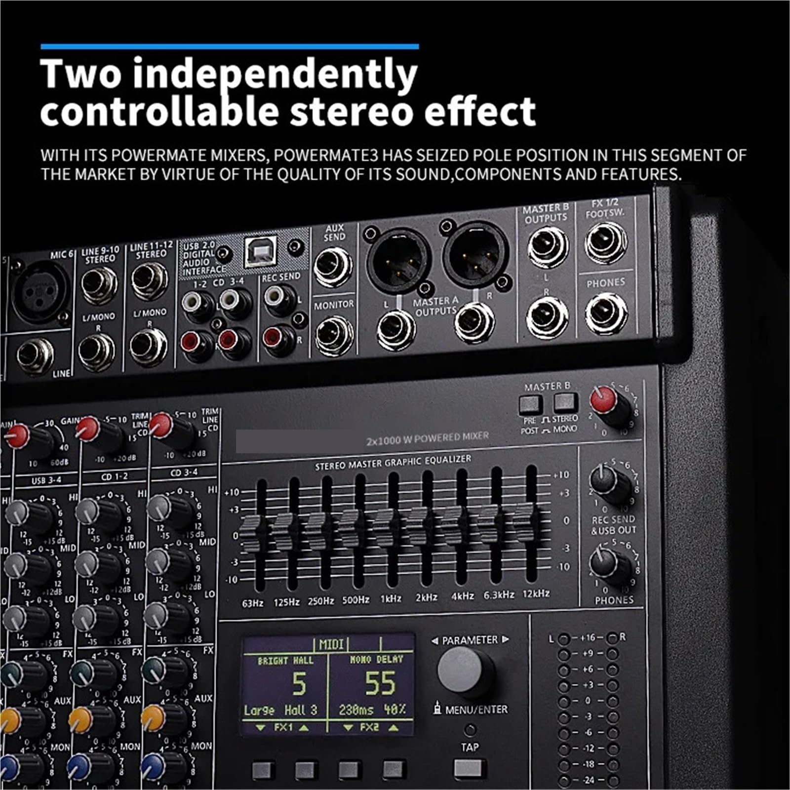Controladora DJ, Mezclador de DSP de 16 canales y 99 canales, controlador DJ con reverberación, grabación y mezcla, con Bluetooth 5.0, controlador DJ de rendimiento profesional.(PM1600-3)
