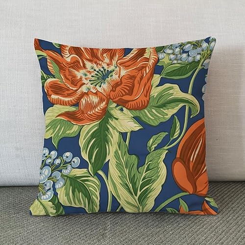 Miniatura 2 de Funda de almohada estilo chino Honshu de flores florales naranja verde europea funda de almohada asiática de 20 x 20 pulgadas, funda de almohada