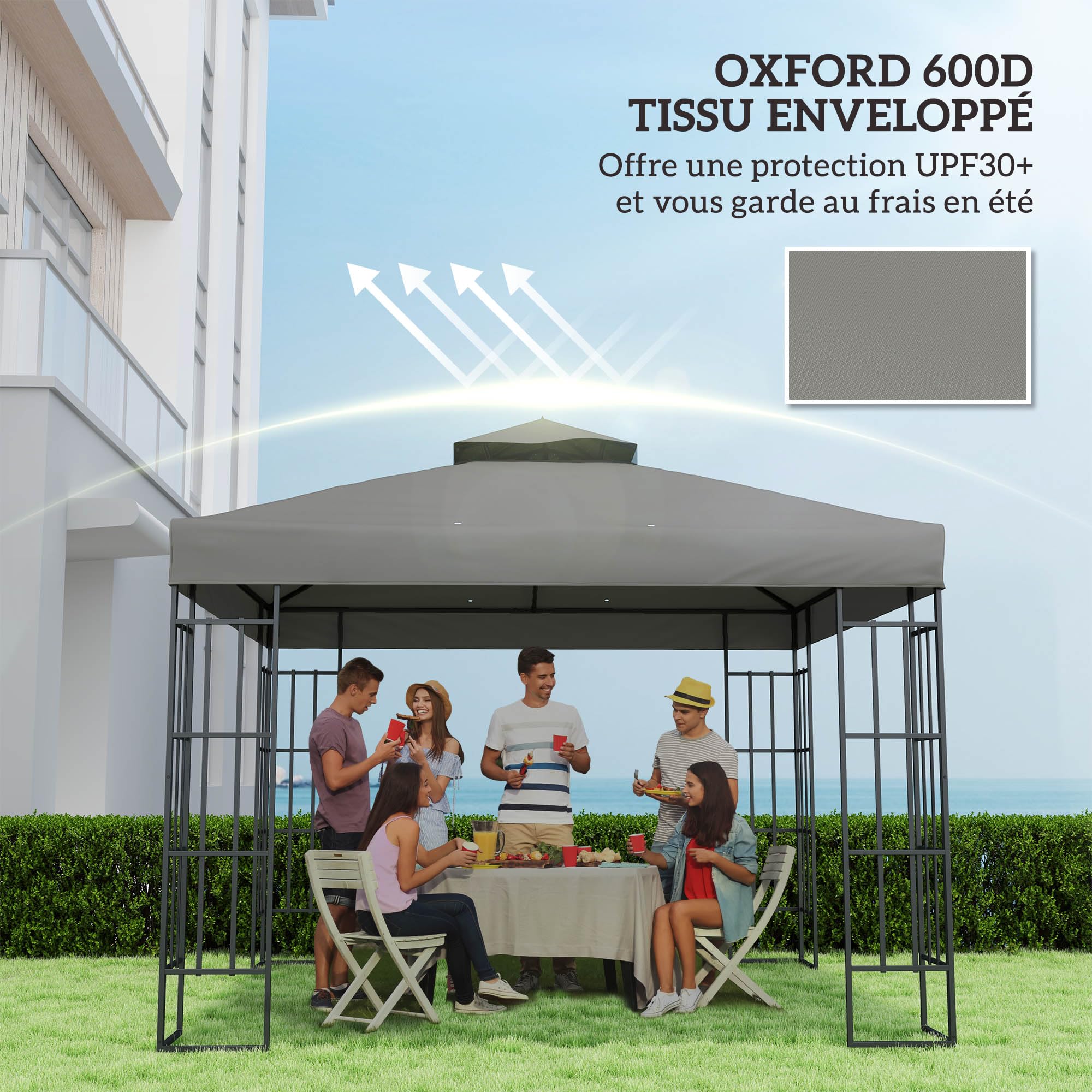 Outsunny Toile pour Tonnelle 3 x 3 m Rechange 2 Niveaux PVC Gris