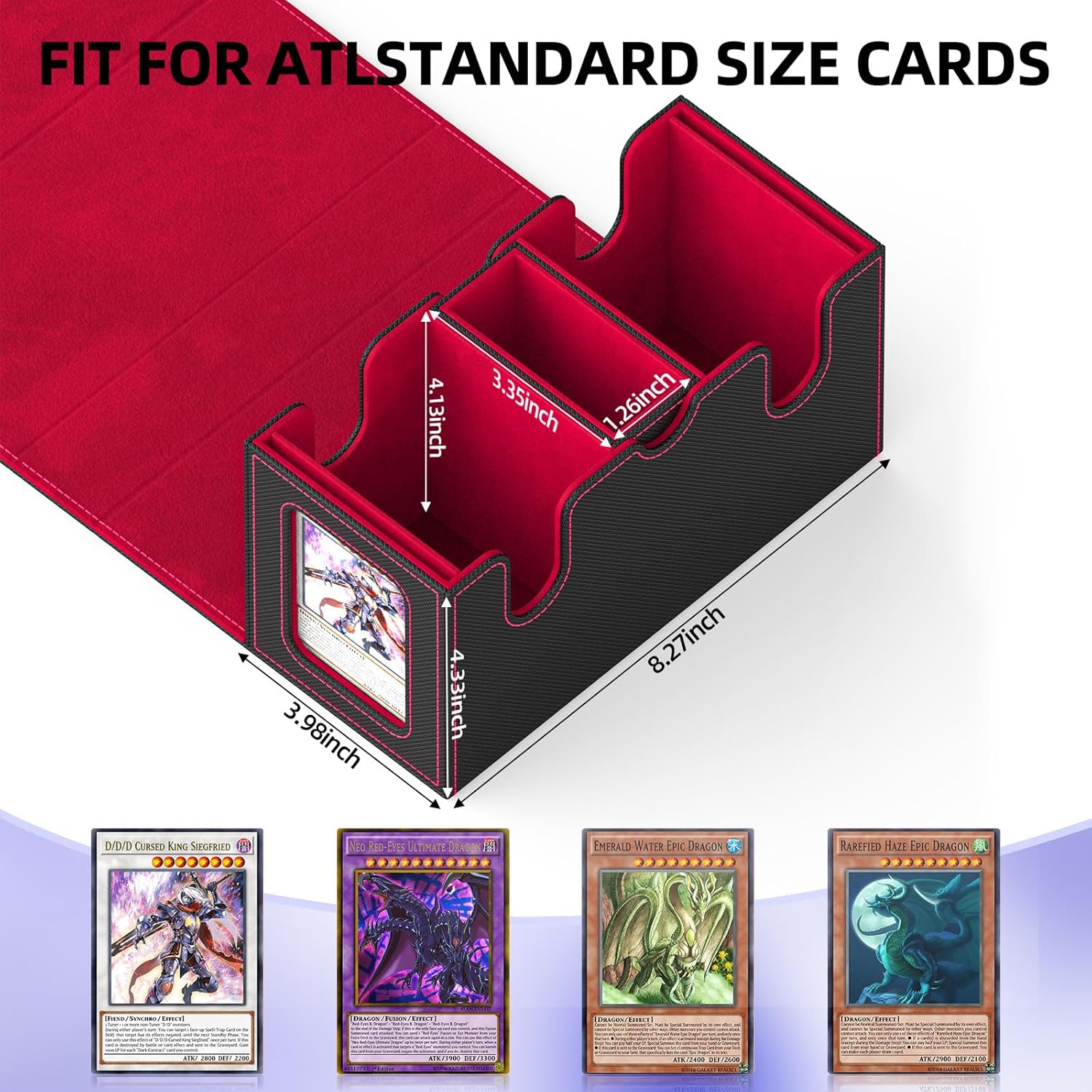 TopMade Card Deck Box with Commander Display, Trading Card Storage Box 520+ with Dice Tray, Leather Magnetic Closure Trading Card Case for YuGiOh, TCG, MTG and Sport Cards - Black & Red