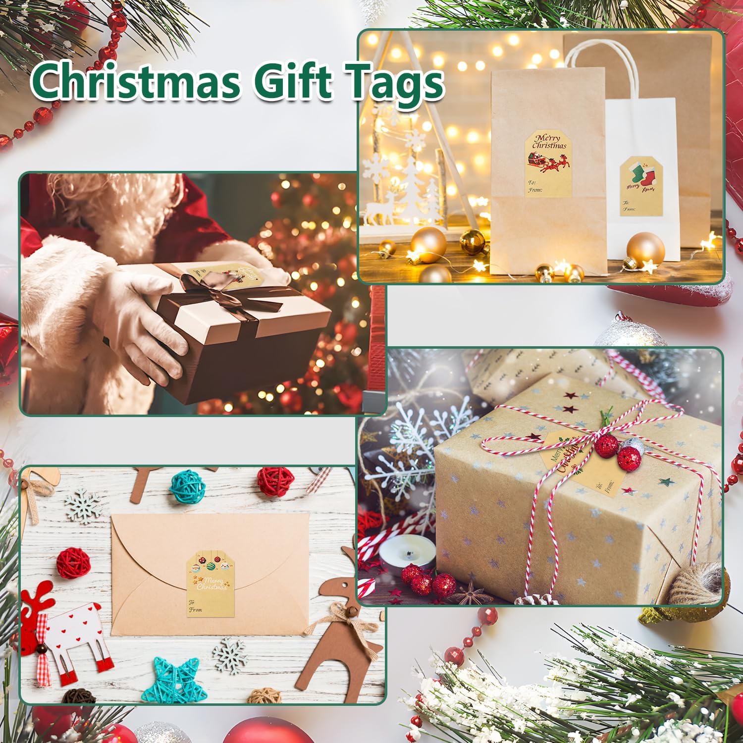 Yoget 250 PCS Chirstmas Gift Tags, Xmas Kraft Gift Tags Stickers Name Labels, Christmas Decorations (50x70mm, 6 Designs) - Image 6