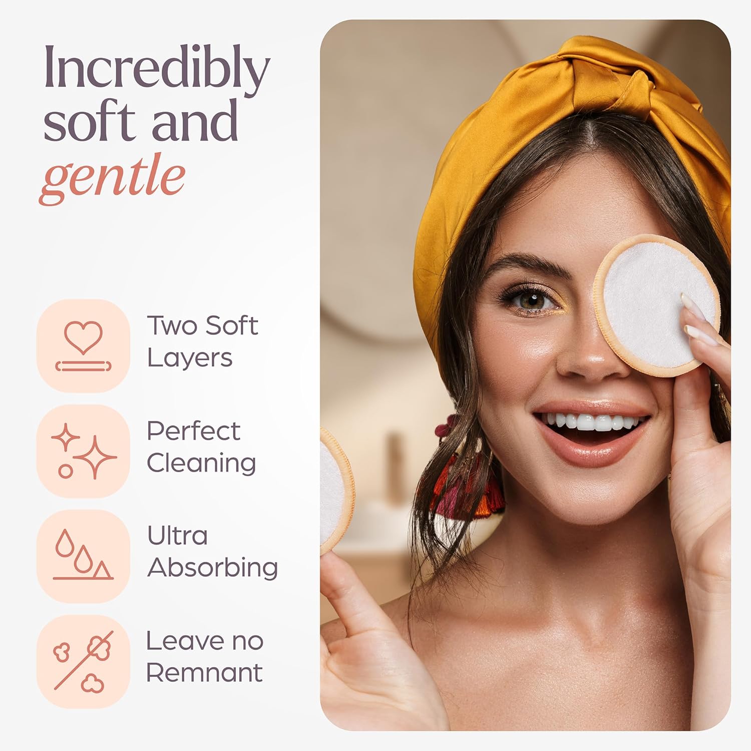 Reusable Cotton Rounds for Face - (20 Pack) Soft Reusable Makeup Remover Pads with Washable Drawstring Laundry Bag & Bamboo Holder - All Skin Type Skincare Set Facial Cleaning Cloth - Image 3