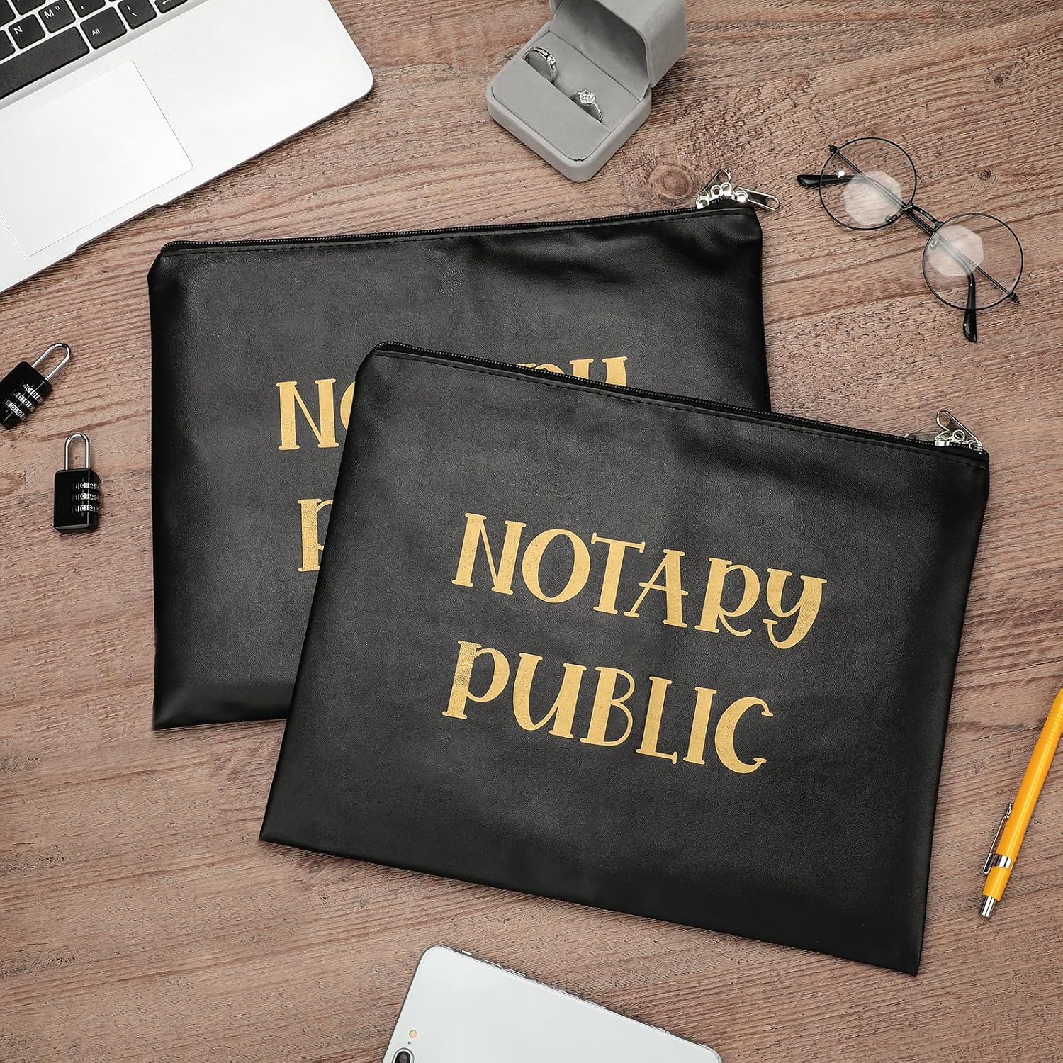 Spakon 1 Pcs Notary Bag with Lock, 13 x 10.6 Inches Heavy Duty Notary Supply Bag for All Journal, Stamp, Document, Embosser, Ink Pad and Valuables Storage, Black