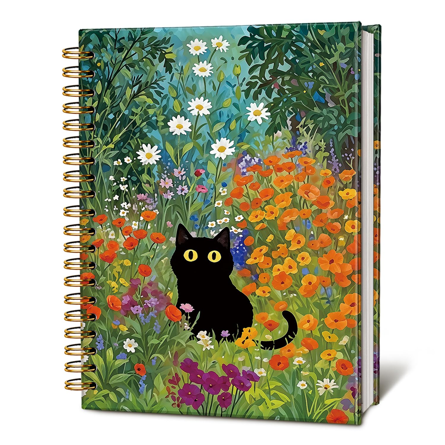LIANGW Cute Cat Notebook Journal Gifts for People Who Love Cats, Cat Gifts for Girls, Cat Lover Gifts for Women Men, Funny Black Cats Floral Spiral