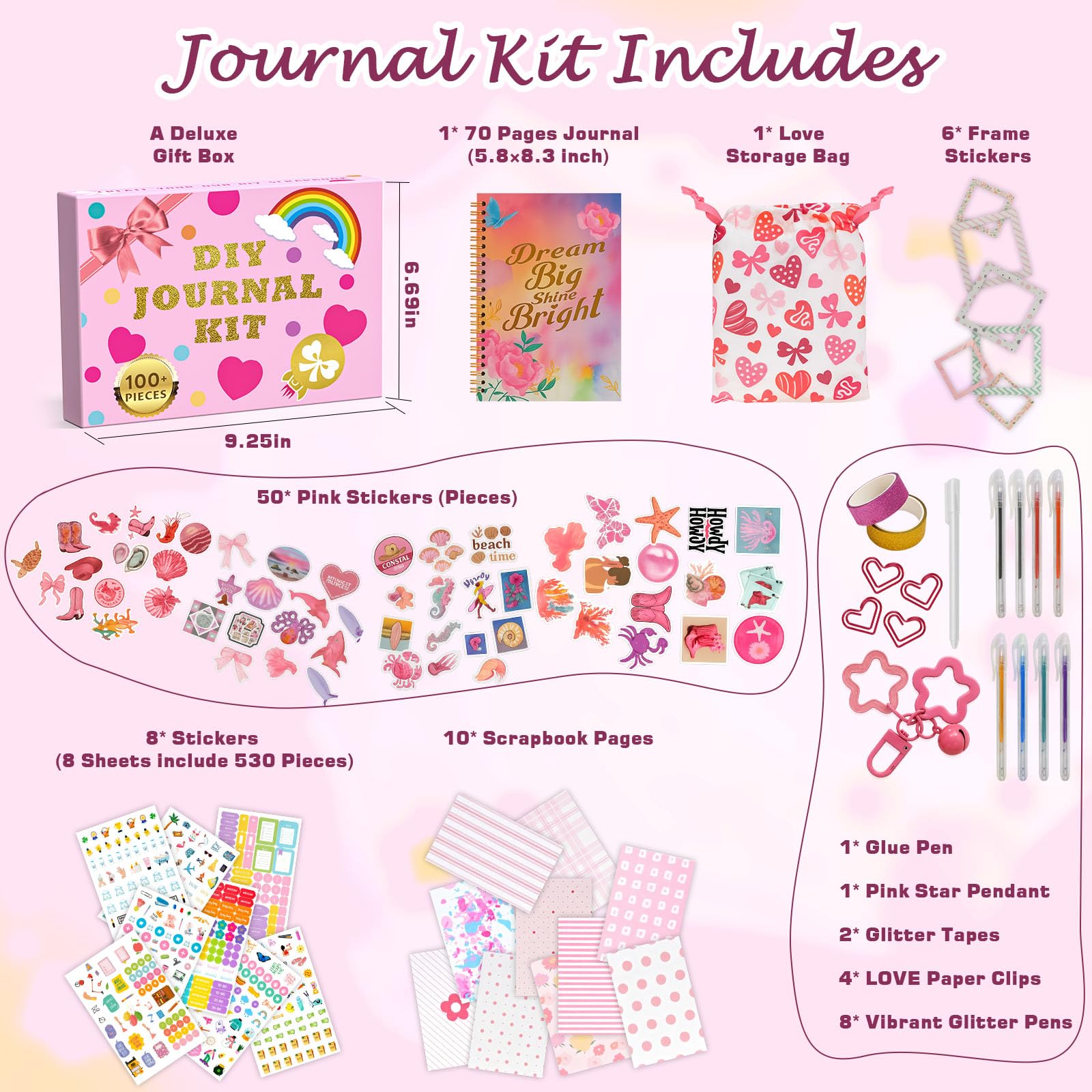 Zestaw do samodzielnego wykonania dziennika dla dziewczynek w wieku 8-14 lat, zestaw do rękodzieła dla nastolatek, pamiętnik, notatnik, scrapbooking, artykuły pa, pomysł na prezent urodzinowy