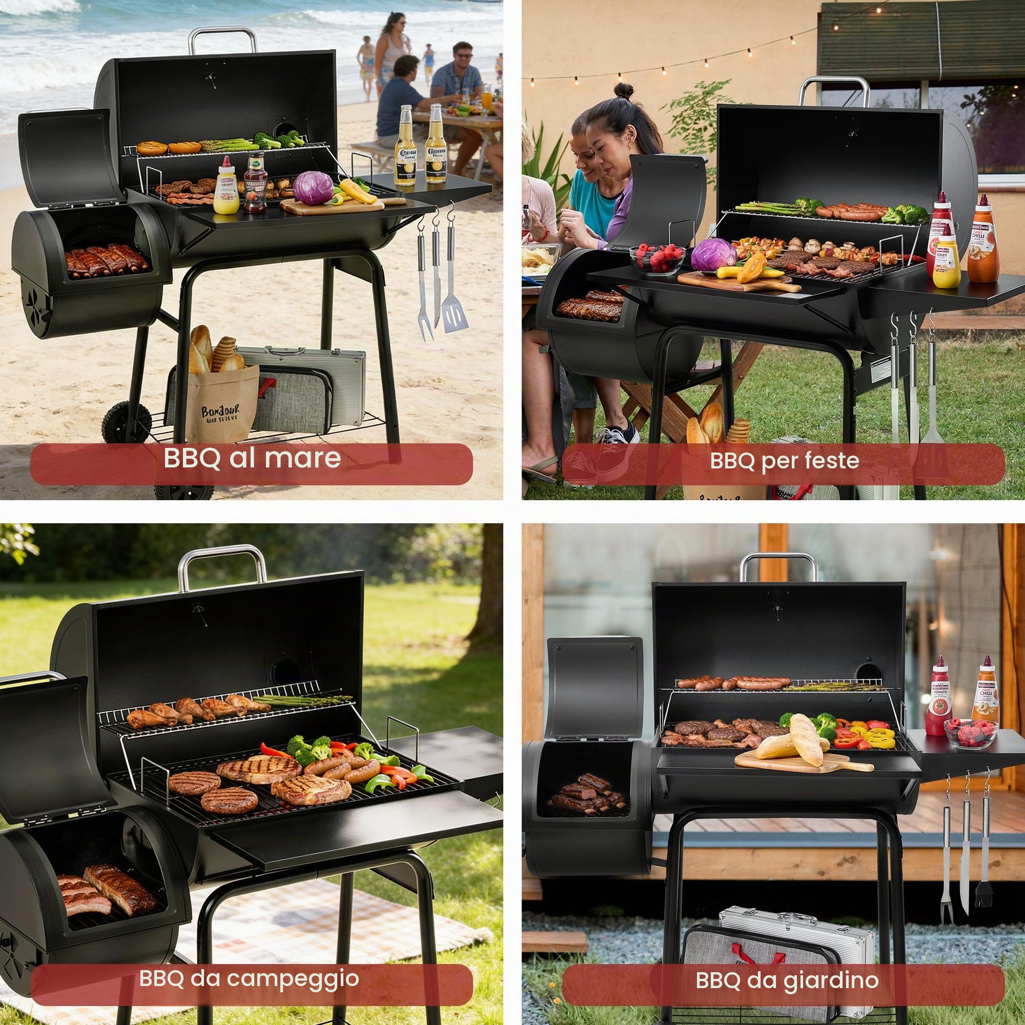 Royal Gourmet BBQ - Barbecue a carbonella e affumicatore offset | superficie quadrata 800 pollici, per campeggio | nero, modello CC1830S