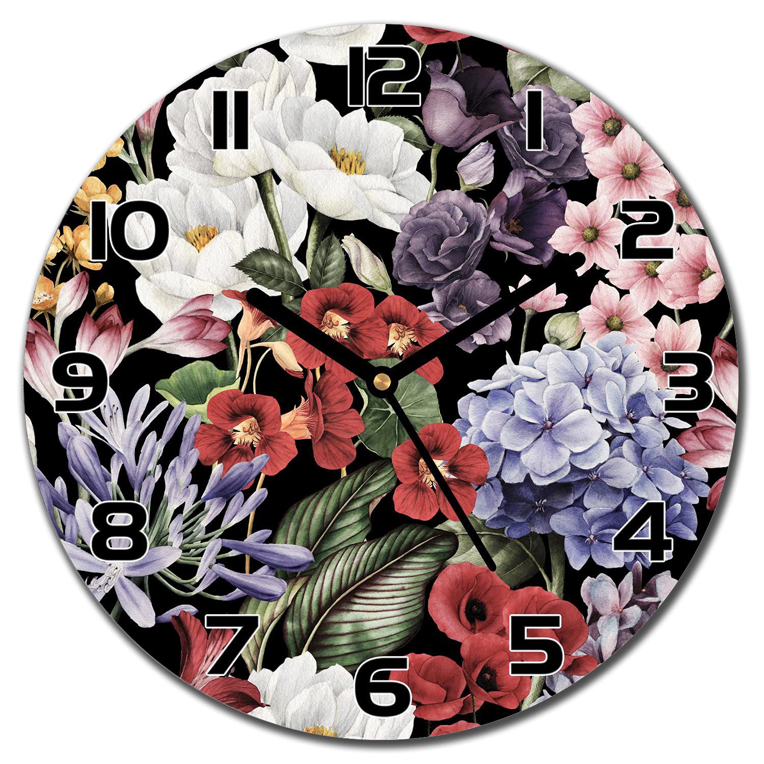 Horloge en verre 30 cm prairie fleurie Coloray pour déco salon et cuisine