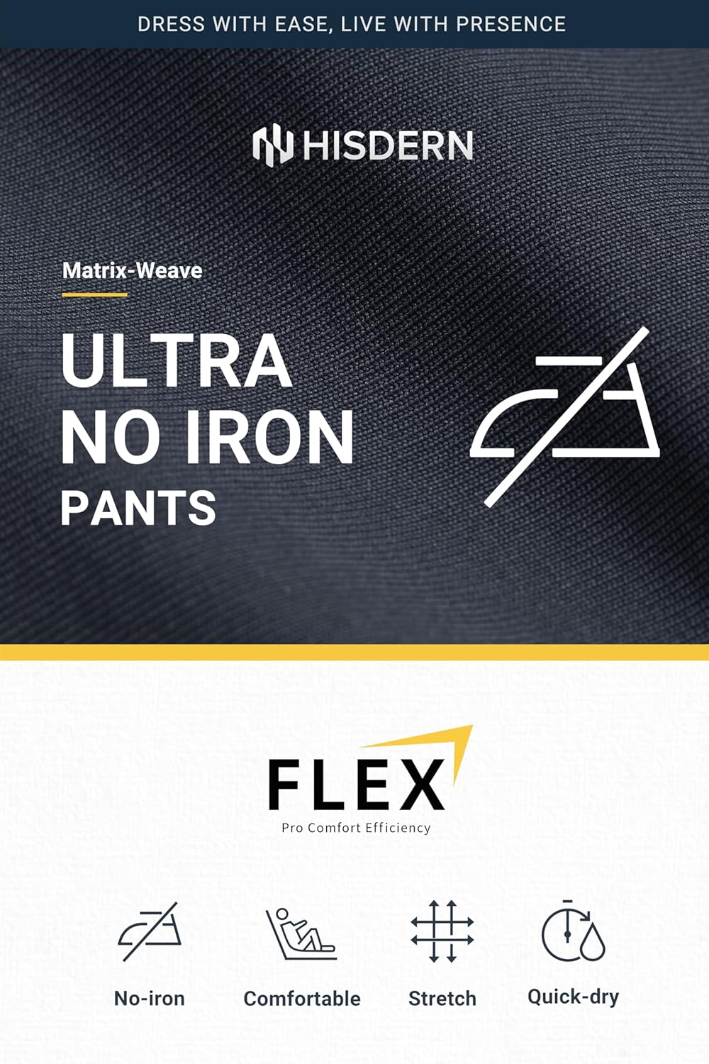 HISDERN Flex 501 Men's No Iron Dress Pants Golf Pants 30"/32" Stretch Quick Dry for Business Work Casual with 5 Pocket - Image 4