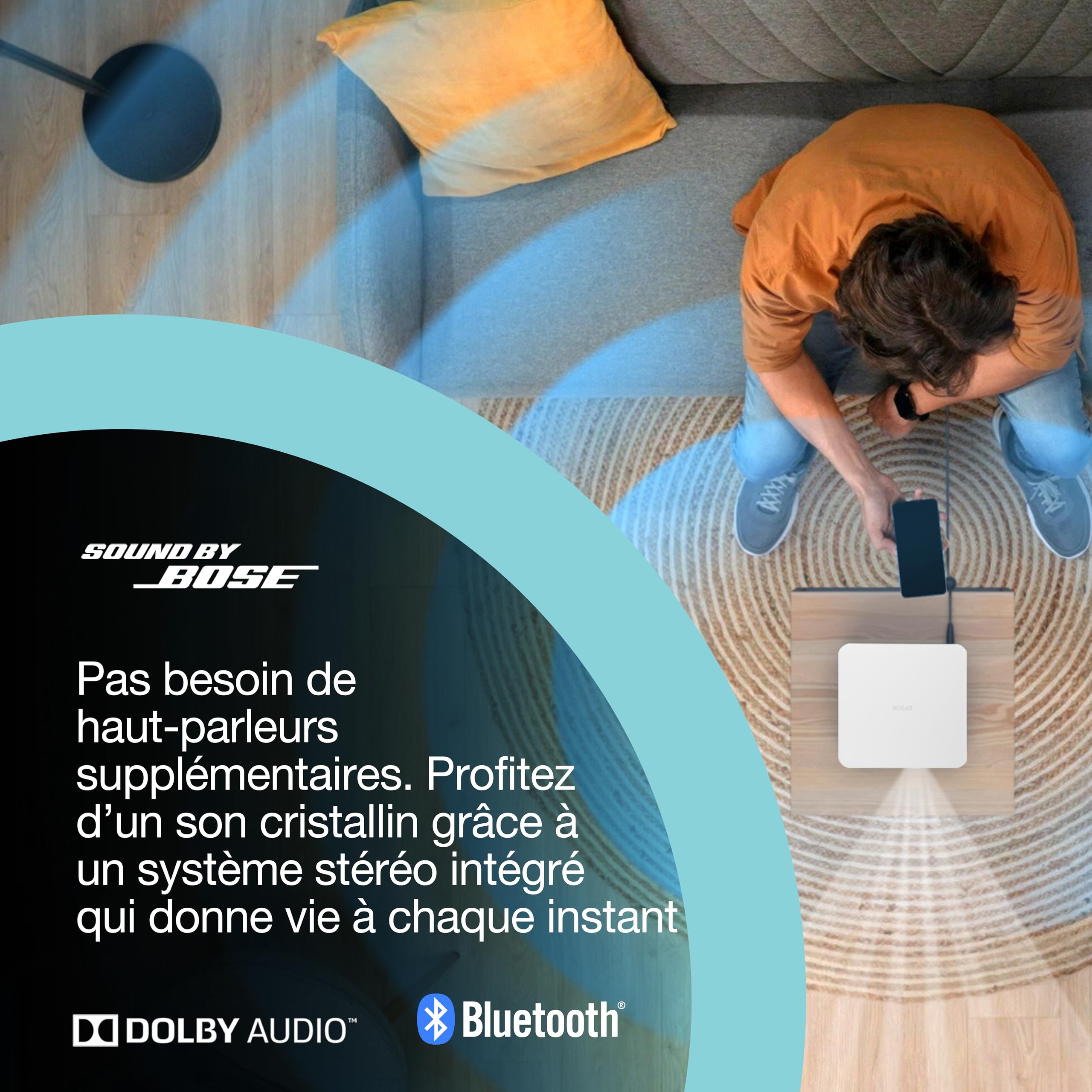 Epson Lifestudio Pop EF-61W | Projecteur TV Intelligente Portable, HD intégrale 1080p | Sound by Bose | 700 lumens | 3LCD x RGB-LED | Google TV | Config. aisée | Écran 150 po | Garantie 5 Ans | Blanc