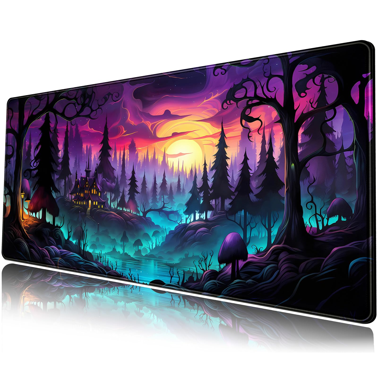 Mystic Forest Desk Mat Purple Cute Large Mouse Pad Extended Gaming Mousepad XL Big Aesthetic Desk Pad Cool Anime Keyboard Mat Laptop Desktop Mouse Mat