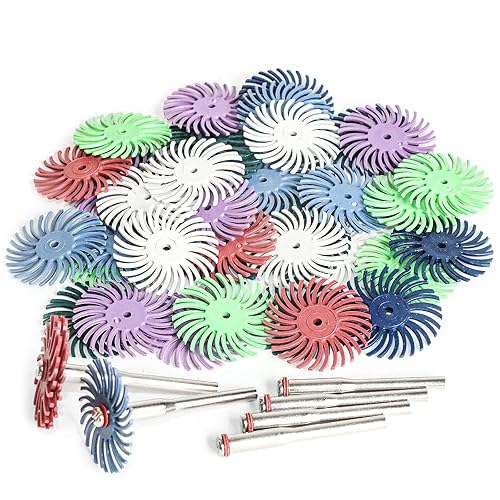 Miniatura 2 de Juego de 42 discos de cerdas radiales de 1 pulgada con vástago de 0.118 in para herramientas rotativas, rueda abrasiva de detalle para pulido de