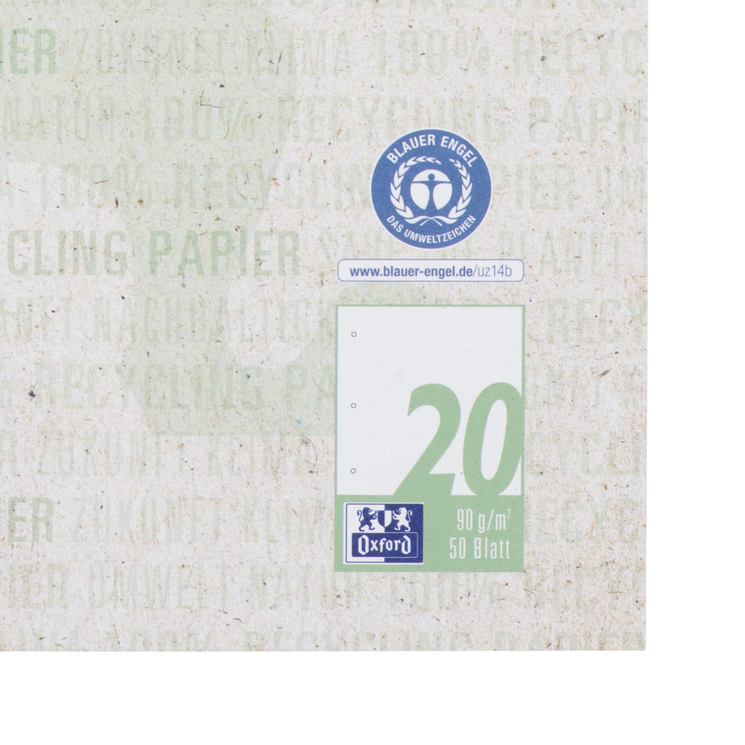 Oxford Recycling School Notepad A4 Blank Glued Top Lined Style 20 50 Sheets Pack of 5, dark green - Image 4