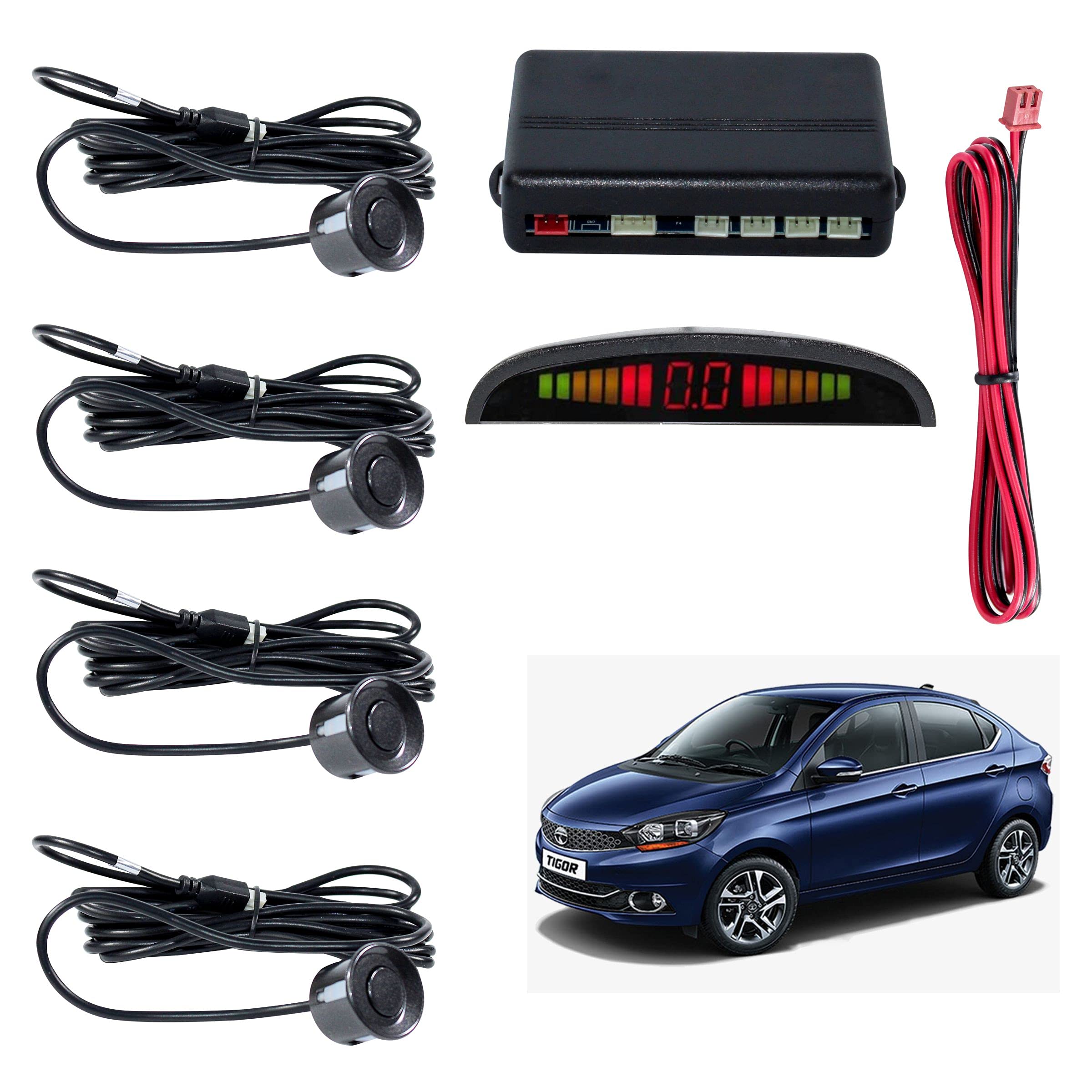 Car Reverse Parking Sensor with LED Display 4 Sensor Reverse Parking Auto Radar Detectors For Tata Tigor EV (Black)-image-26