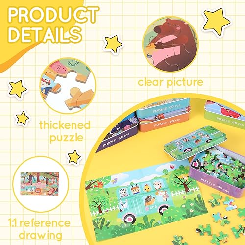 Miniatura 3 de Libima Rompecabezas de 9 cajas de recuerdos de fiesta en una caja de metal para edades de 4 a 8 años, rompecabezas de madera para niños y niñas de 4