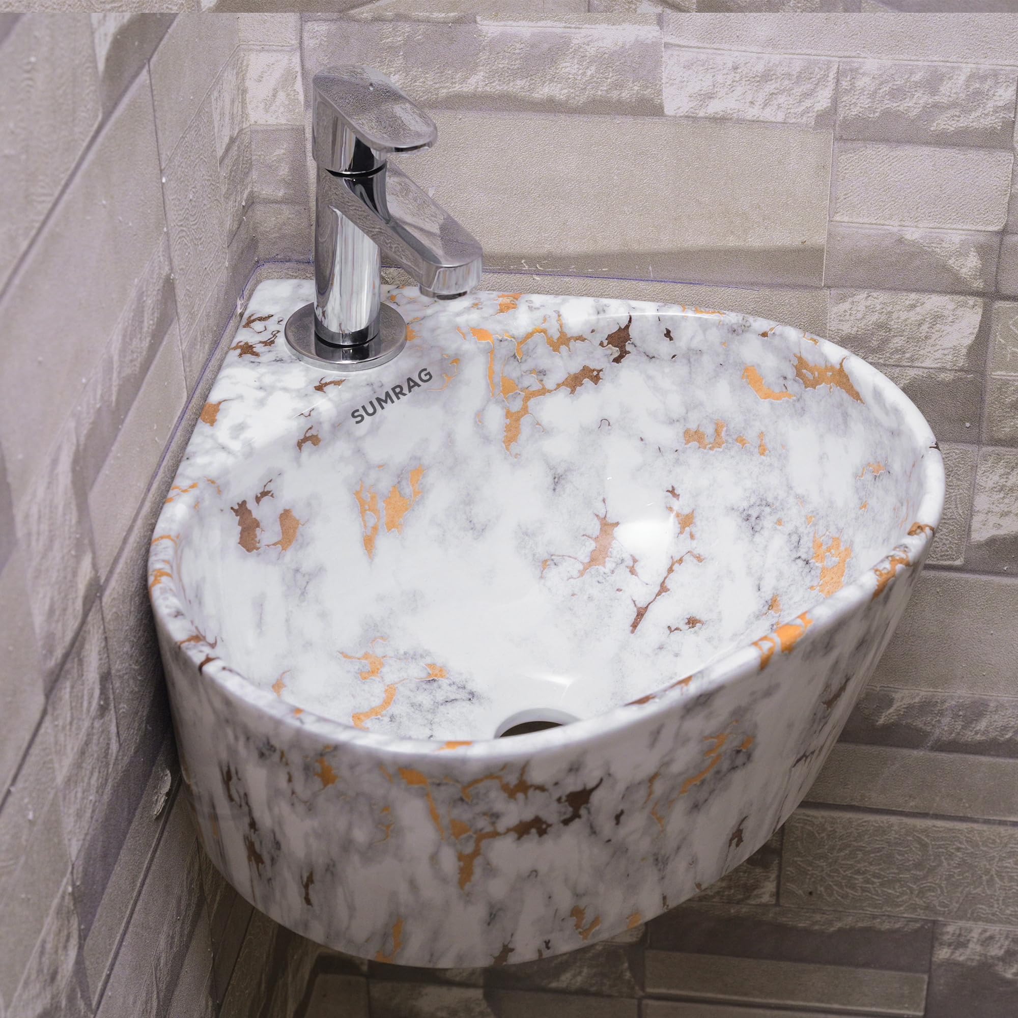 - Compact Corner Wash Basin for Bathroom, Living Room & Dining Hall (14.17 X 13.38 X 6.10 In)