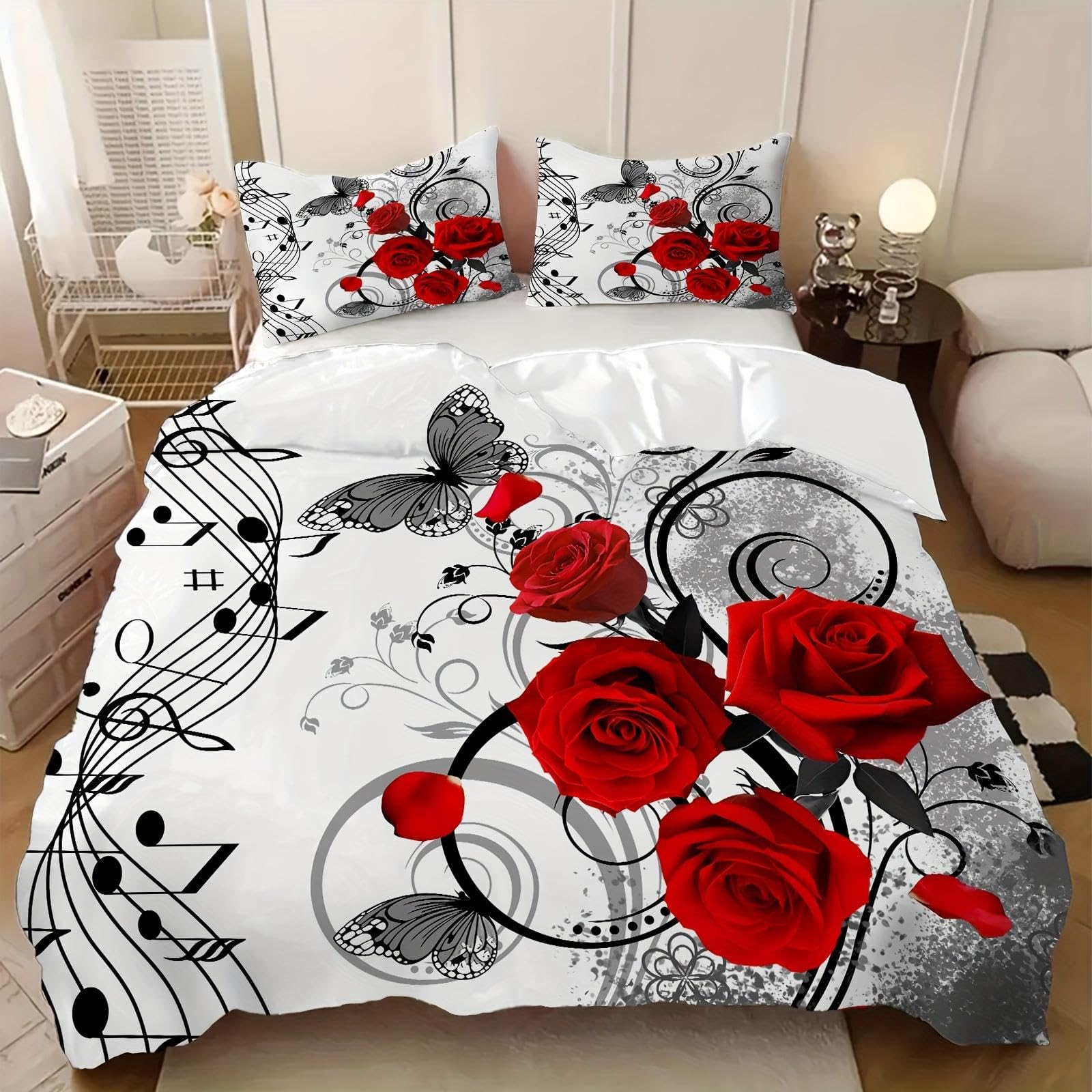 Parure de lit housse de couette douce fleurs papillons 90x200 pour literie chambre enfant