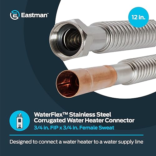 Miniatura 7 de Eastman Conector de calentador de agua de acero inoxidable corrugado, conexión de sudor hembra de 34 pulgadas FIP x 34 pulgadas, 24 pulgadas de
