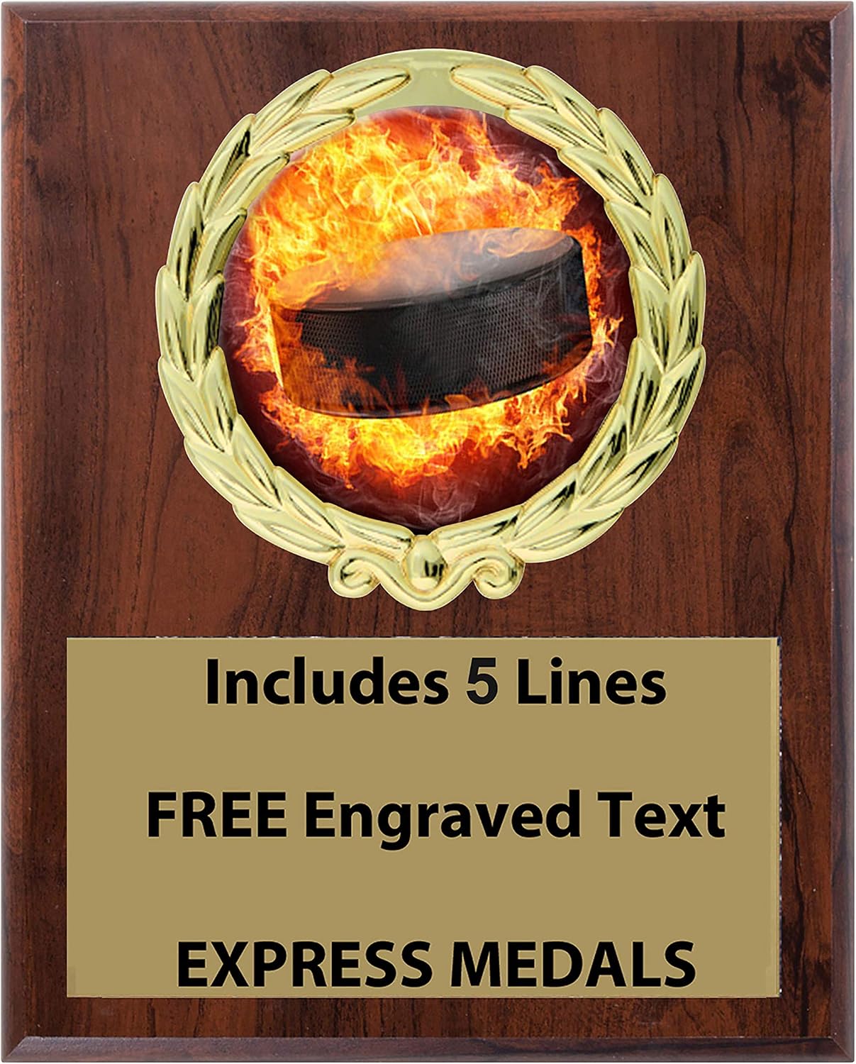 Express Medals 5x7 Ice Hockey Cherry Color Plaque Award Trophy with up to 5 Lines of Your Personalized Custom Engraved Text EMFCL800