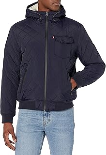 Levi's Men's Diamond Quilted Sherpa Lined Bomber Jacket, Navy, Large