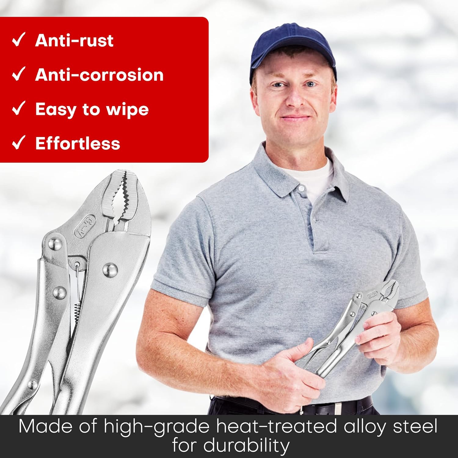 YIYITOOLS Original Locking Pliers with Wire Cutter, Curved Jaw, 10-Inch, (MY-1-002)
