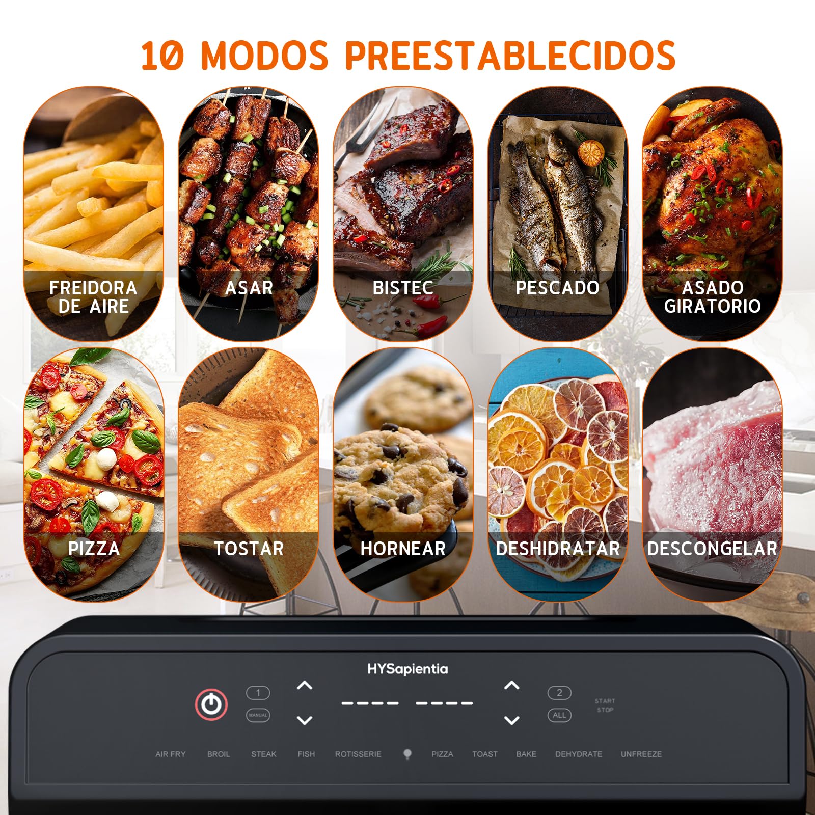 HYSapientia® 22L Freidora de Aire Caliente 2 Cámaras, Freidora sin Aceite con Pantalla Táctil LED, Dual Zone Air Fryer Oven con 10 Programas, Airfryer xxl, Acero Inoxidable, Fácil de limpiar