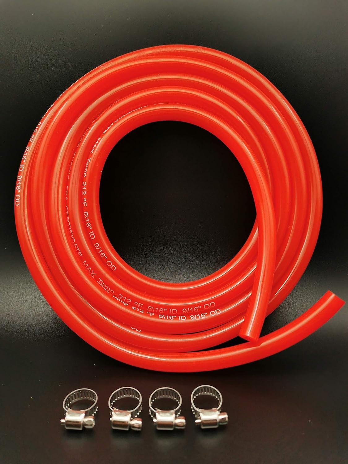 Red Gas Line Air Hose,Co2 Tubing Hose ID 5/16" OD 9/16 Length 10ft with 4pcs Swivel Nuts, for Kegerator Draft Beer Brew