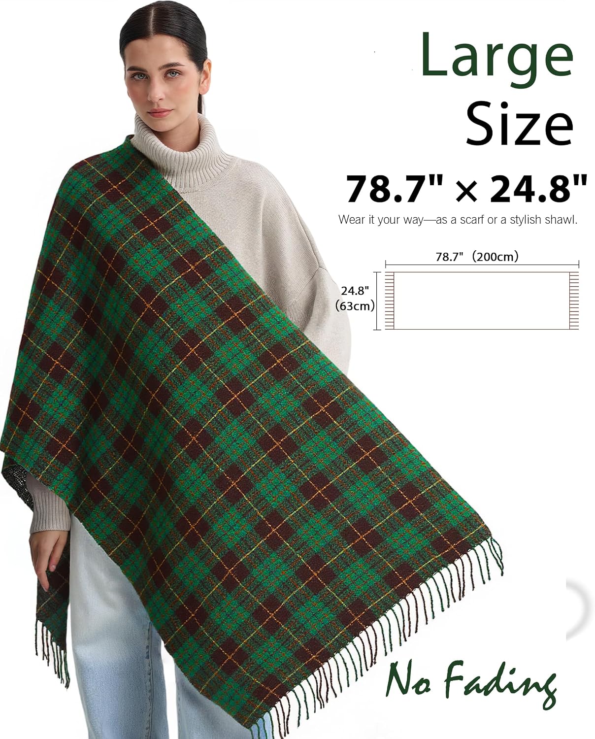 DOFOWORK Winter Scarf for Women - Womens Scarves for Cold Weather, Plaid Soft Tassel Wrap Blanket Scarf, 78.7"x24.8"