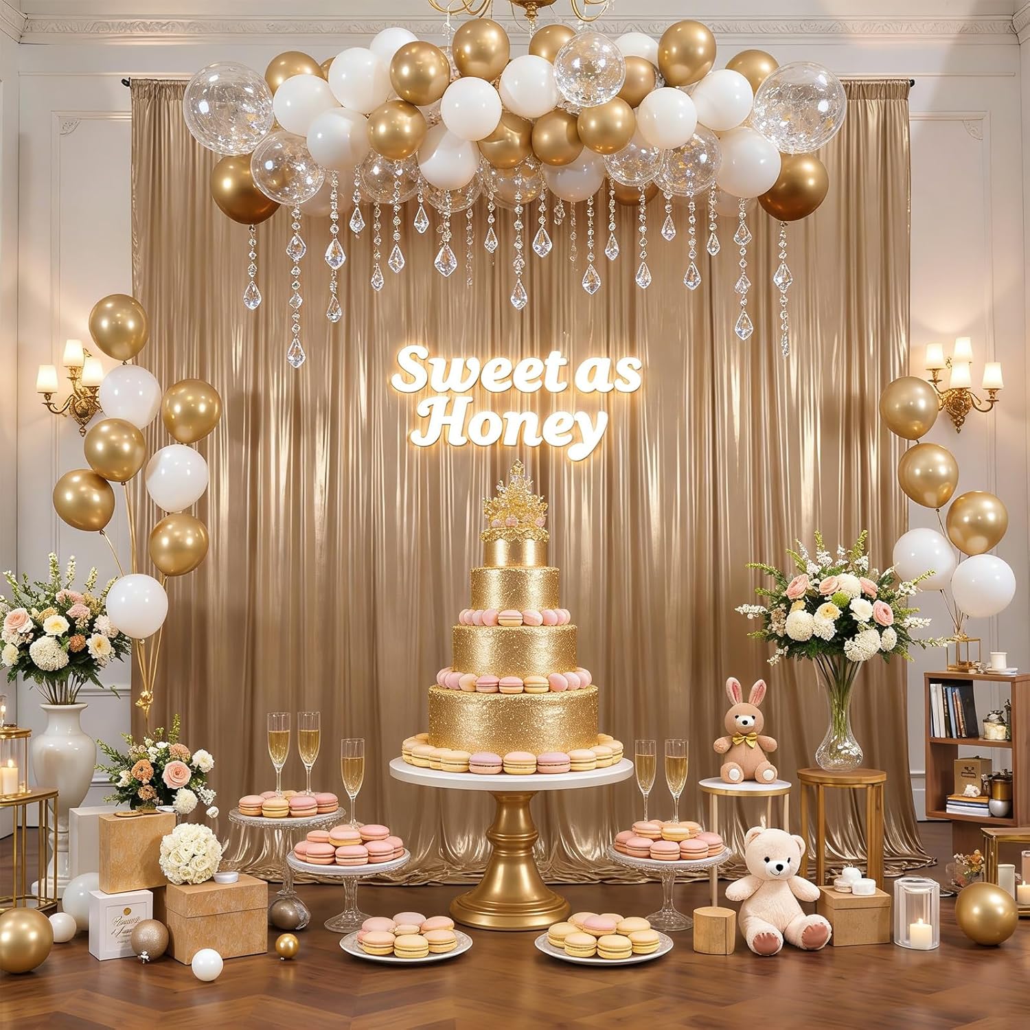 20x10ft Champagne Backdrop Curtains Glitter Sequin Photo Backdrop Curtain Fabric Shimmer Drapes Backdrop Bridal Baby Shower Wedding Birthday Party Photography Backdrops Photoshoot 5x10FT, 4 Panels