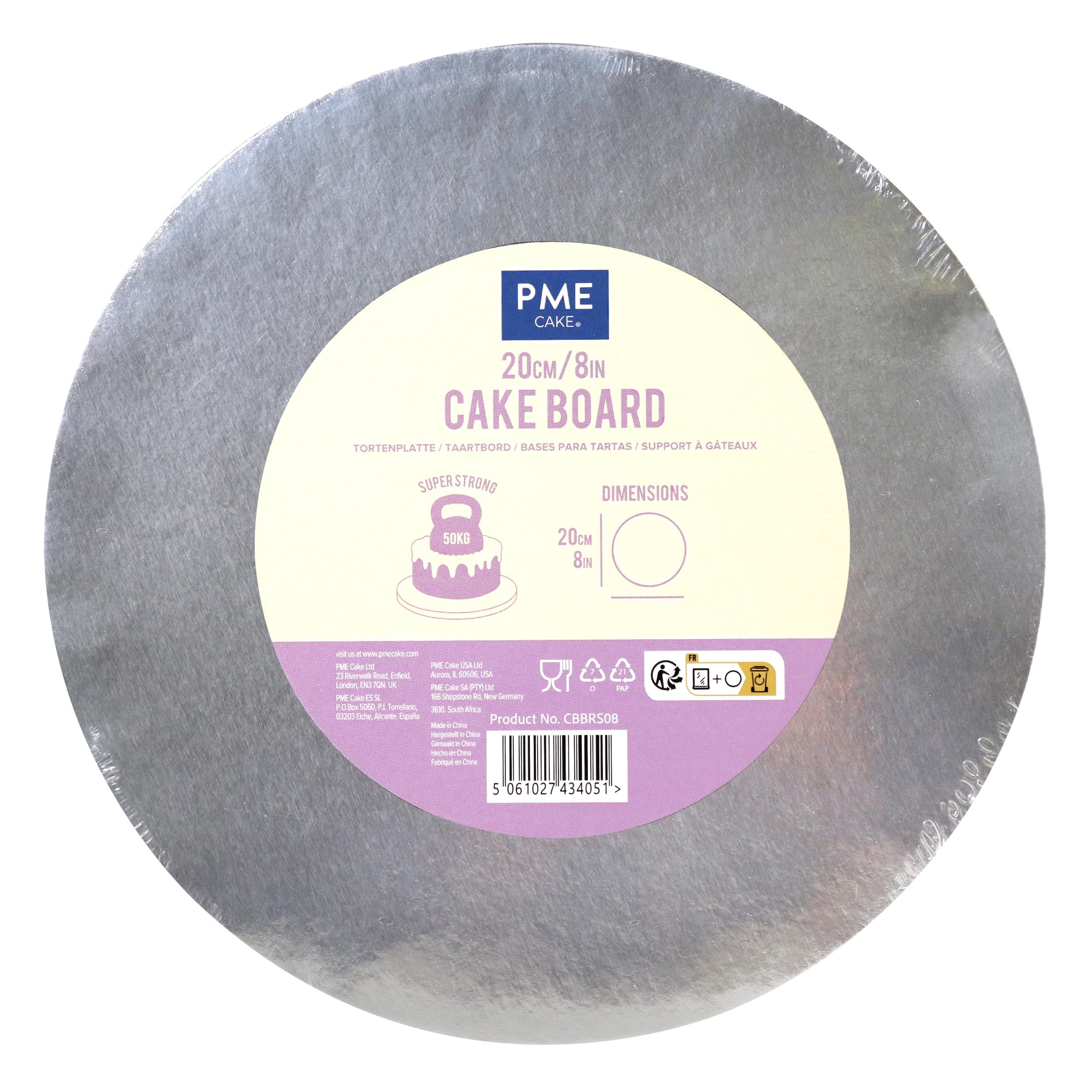 PME Round Cake Board with Banded Edge, Silver (8" / 20cm)