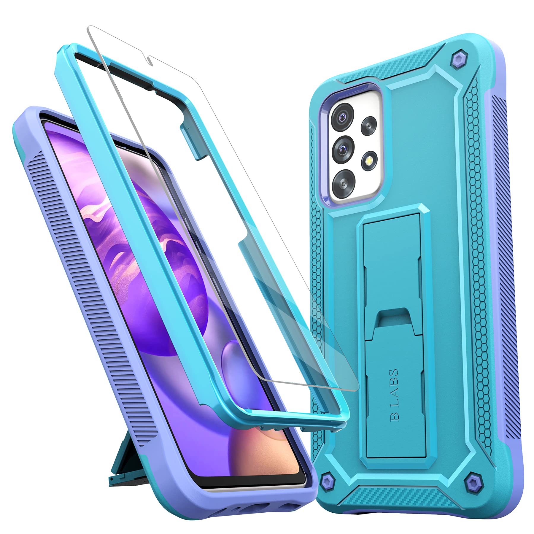 for Samsung Galaxy A52 5G Phone Case [Mili-Grade Shockproof] [1X Separate Screen Protector] with Kickstand Case Matte Textured Full Heavy Duty Shockproof TPU Bumper Anti-Scratch A52 Case, Blue