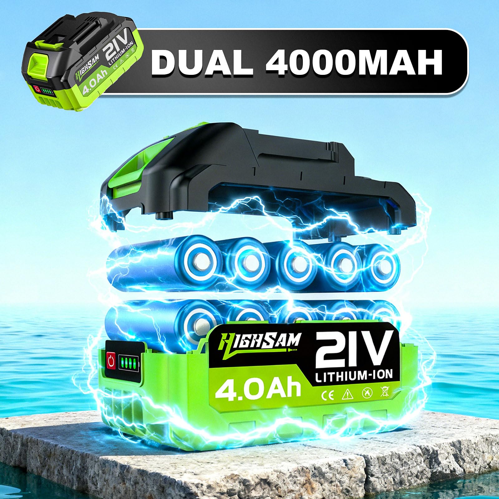 Nettoyeur Haute Pression sur Batterie, Moteur sans Balais 3000W 3 Vitesses, 135Bar 20L/Min, Nettoyeur Mobile avec 2 Batteries 4.0Ah, Buse 6 en 1 Rotative 180° (GR)