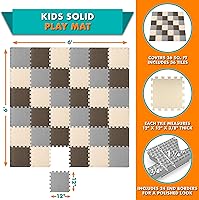 Vista 27 de ProSource Alfombra de espuma para rompecabezas para niños y bebés con colores sólidos, 36 o 16 azulejos encajables con bordes, Negro/Gris/Blanco