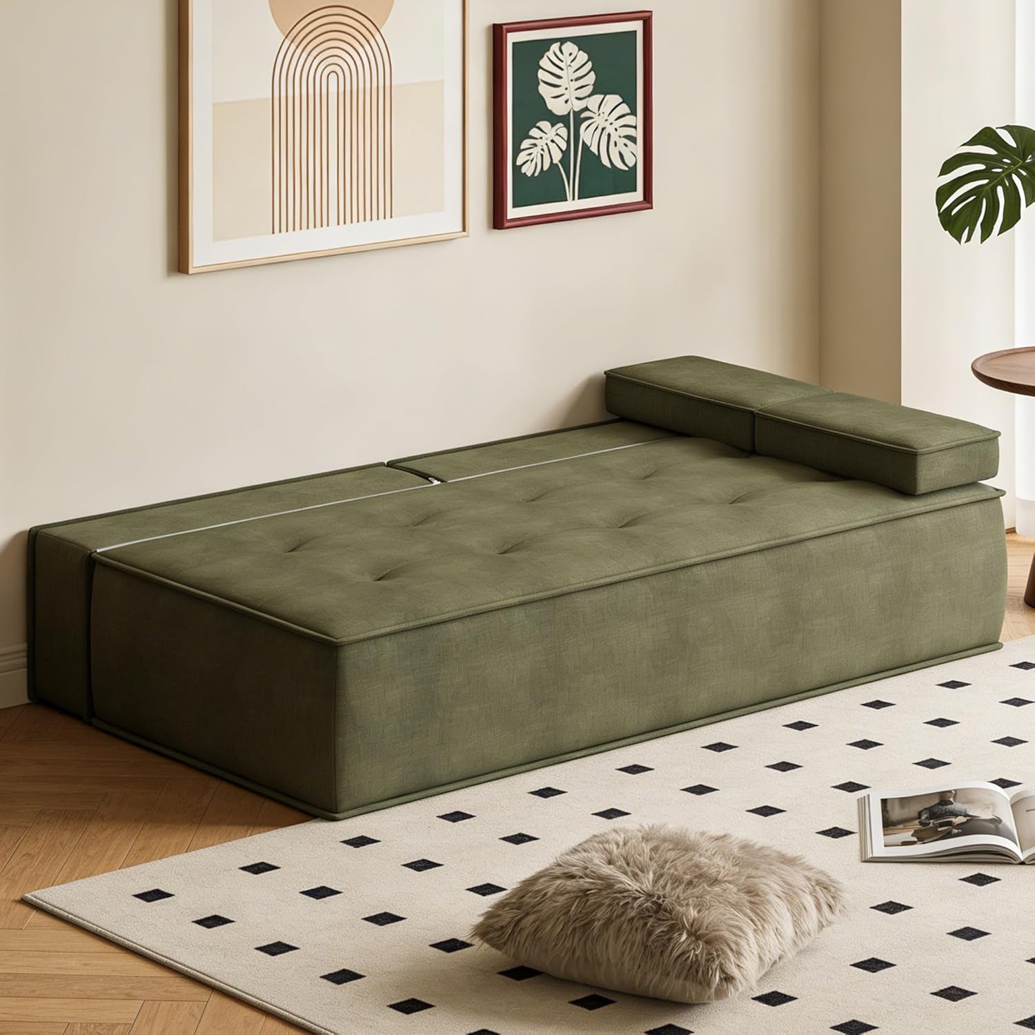 79" Convertible Sofa Bed, Modern Upholstered Sleeper Sofa with Adjustable Cushions, Tufted Seat, Space-Saving Folding Couch for Living Room, Apartment, Green
