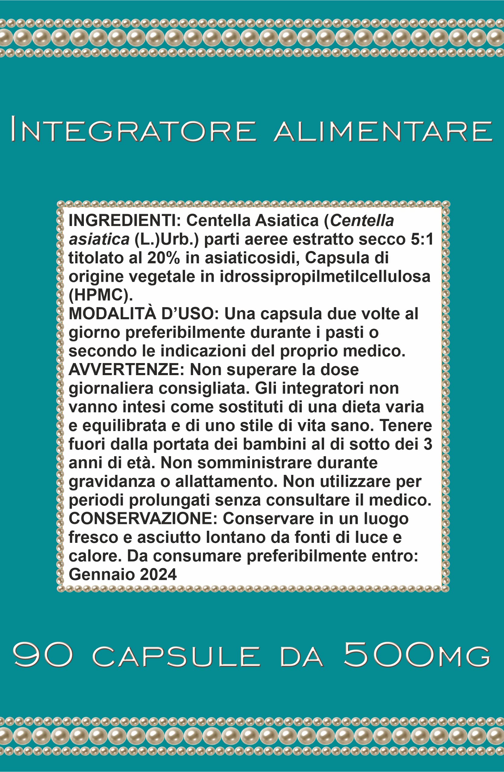 Centella asiatica - 100% estratto secco titolato al 20% in Asiaticosidi - 90 capsule vegetali da 500mg - Memoria - Cellulite - Microcircolo - Pesantezza gambe