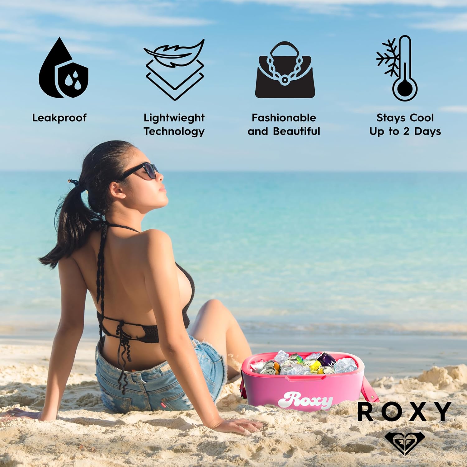 Roxy 6 Qt Portable Hard Cooler with Shoulder Strap, Small Insulated Ice Chest for Beach, Picnic, Travel and Lunch, Pink Coral