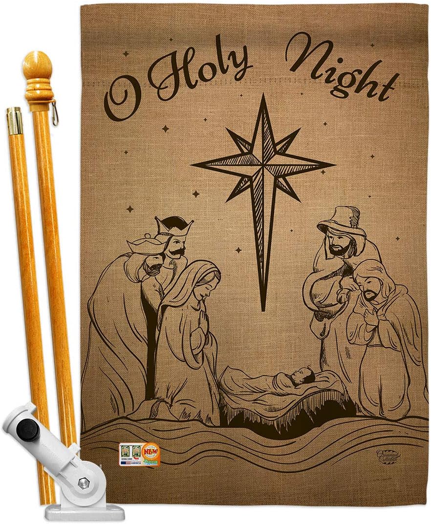 Holy Night House Flag Wintertime Nativity Three King Religious Family Season Christian Small Decorative Gift Yard Banner Made In USA 28 X 40