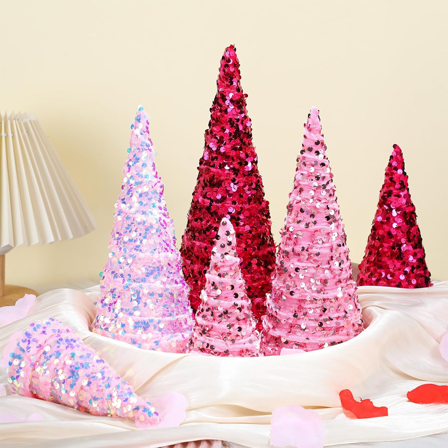 6 Pcs Glitter Valentine's Day Cone Tree Decoration Mardi Gras Cone St. Patrick's Day Tabletop Trees Table Centerpiece for Shelf Home Decor Festival Party Decoration(Rose Red, Purple, Pink) - Image 4