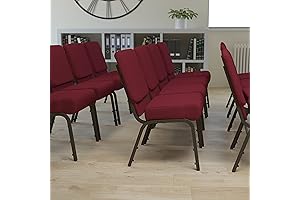 Comfortable Church Stacking Chairs: EMMA + OLIVER 21" W in Burgundy Fabric