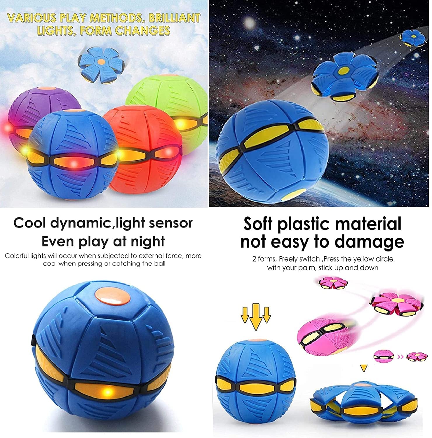 Heer Flying Saucer Ball, Magic Ball, Frisbee Deformation Ball, Deformation Light UFO, Deformation Magic Football Flat Throw Ball, with LED Light Flying Toys Parent-Child Toy - Image 5 thumbnail