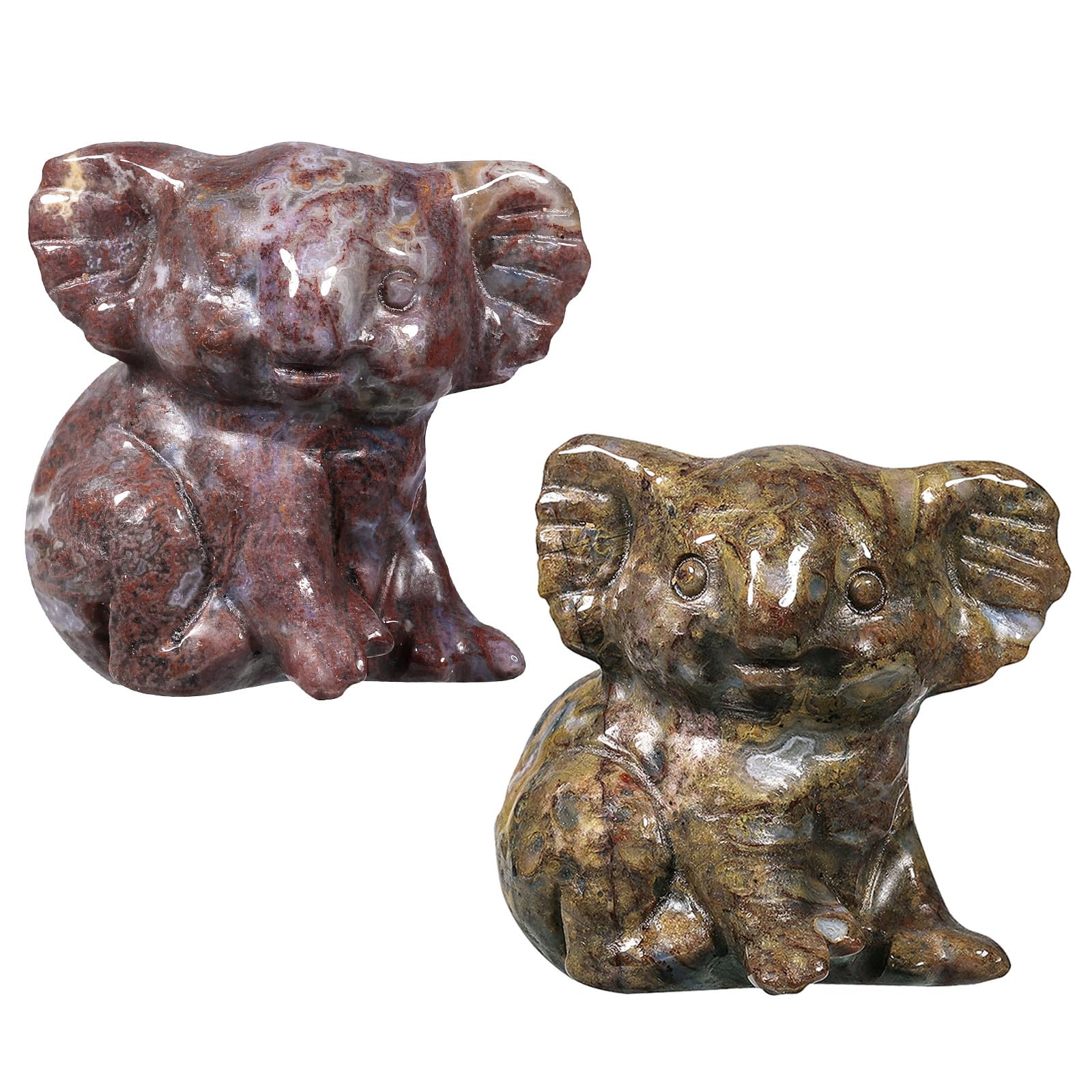 Nupuyai 2pcs Indian Agate Mini Crystal Stone Statue Carved Animal Kangaroo Set