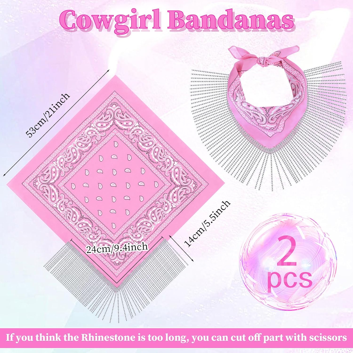 Handepo 2 Pcs Disco Fringed Bandana Last Disco Paisley Bandanas Rhinestone Fringe Bandanas for Women Western Party Favor - Image 2