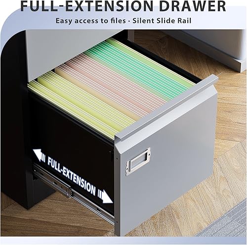 Miniatura 5 de Archivador de 3 cajones, archivadores para oficina en casa, gabinete de almacenamiento vertical de metal con cerradura, archivador de bloqueo para