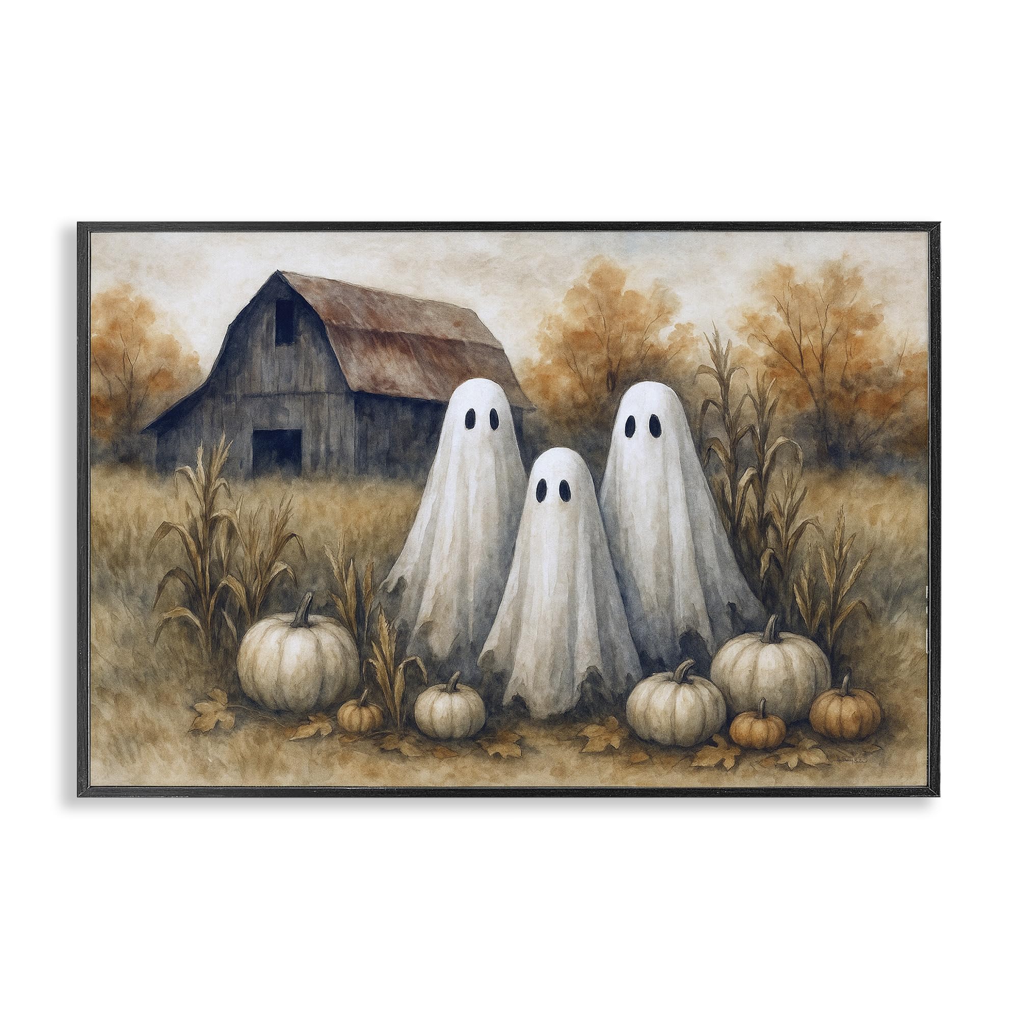 Trio de fantômes sur la ferme de citrouilles Stupell Industries giclée encadrée premium