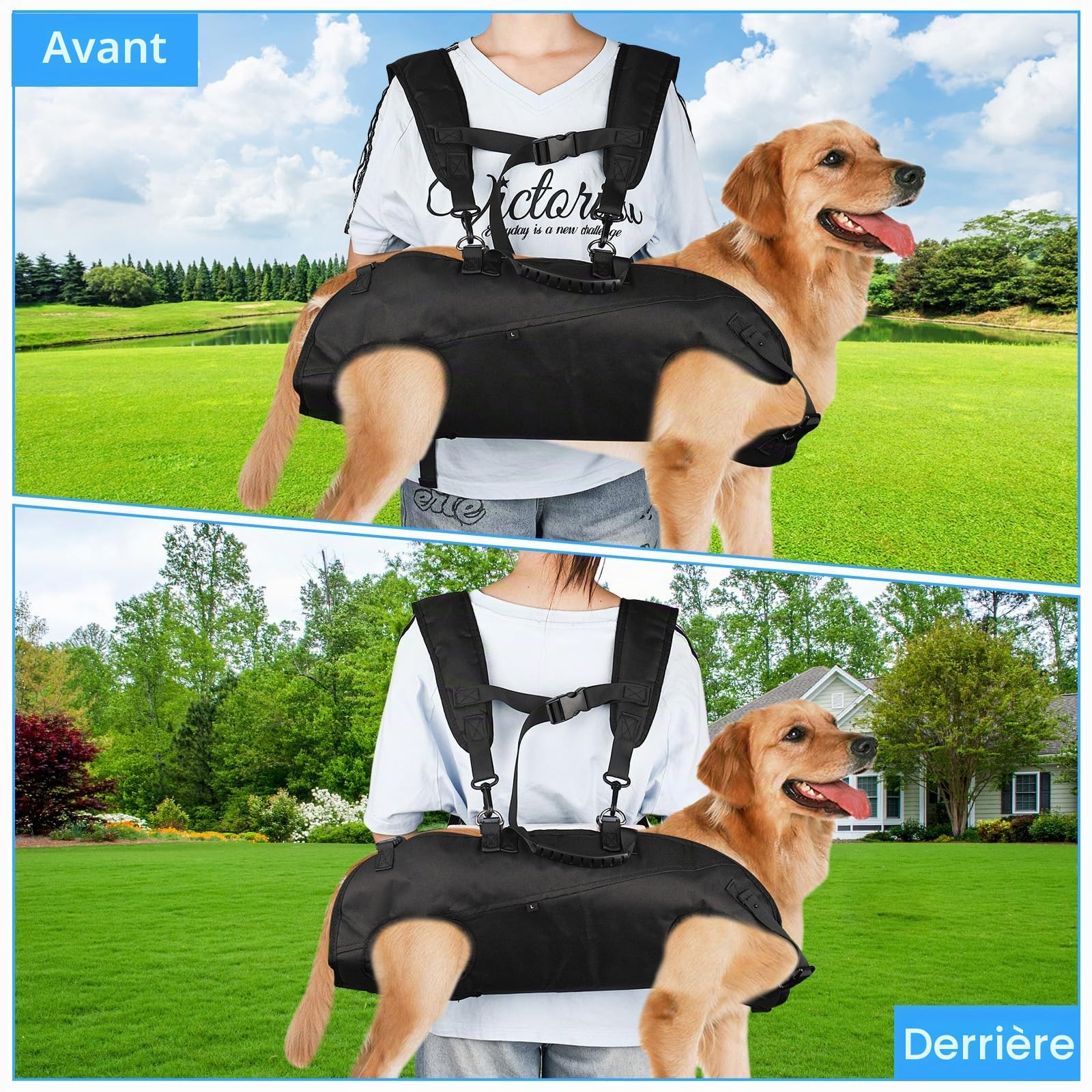 Harnais de levage pour grands chiens, sac à dos d'urgence, sac à dos pour chien, avec poignées, soutien de sécurité pour personnes handicapées, blessés ou chiens âgés de taille moyenne L