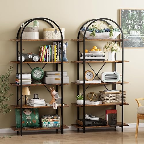 Vista 5 de Estantería Arqueada de 5 Niveles Estante para Libros, Librero de Arco Industrial de 31.5 Pulgadas de Ancho, Estantería Alta Curvada con Estantes