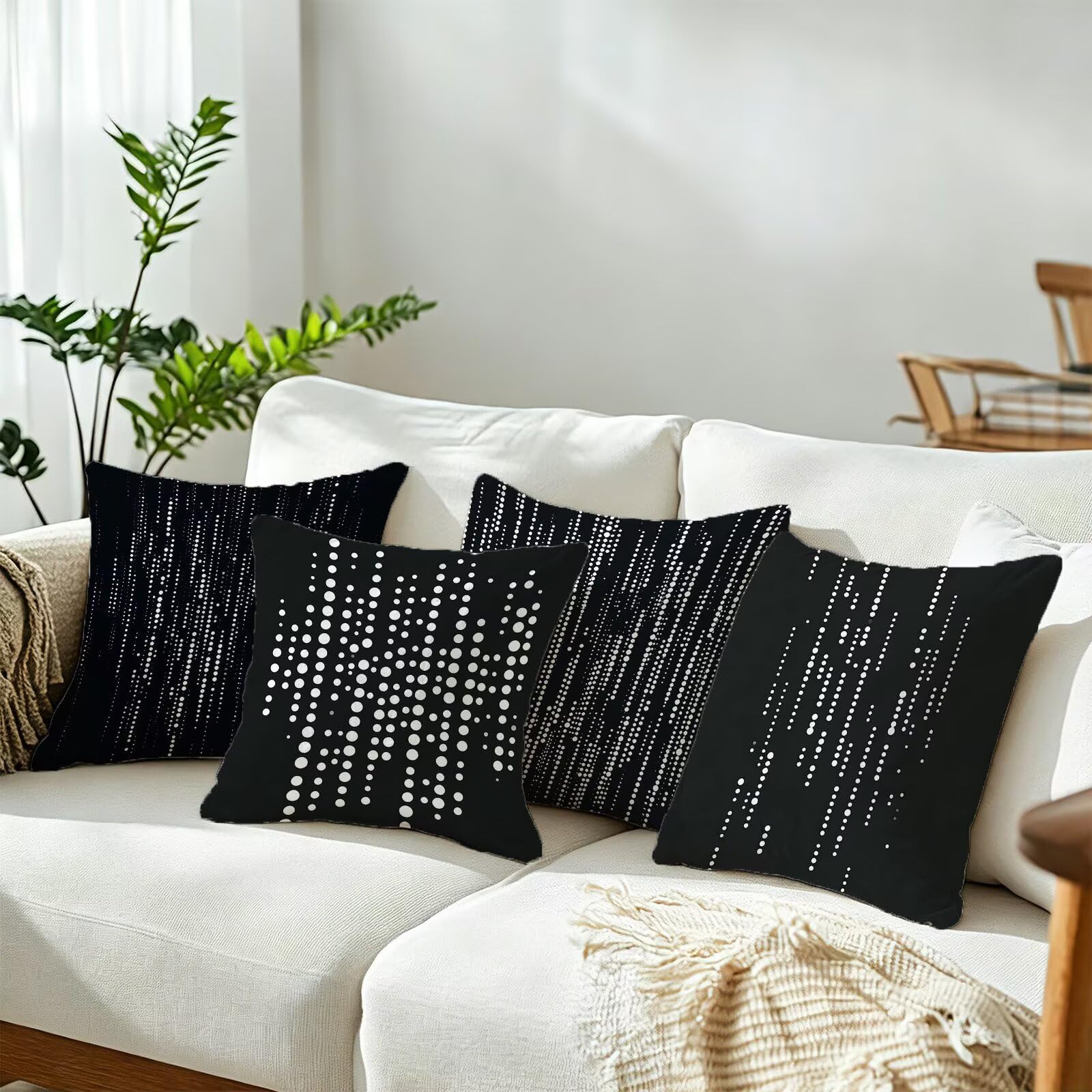 Nero Federe Cuscini Divano 50x50cm, Cuscini da Esterno Set de 4, Cod-127 | Lin Copricuscini Decorativi Letto Arredo, per Letto, Soggiorno, Giardino, Esterno, Casa Decorazione Set di 4 Geometria