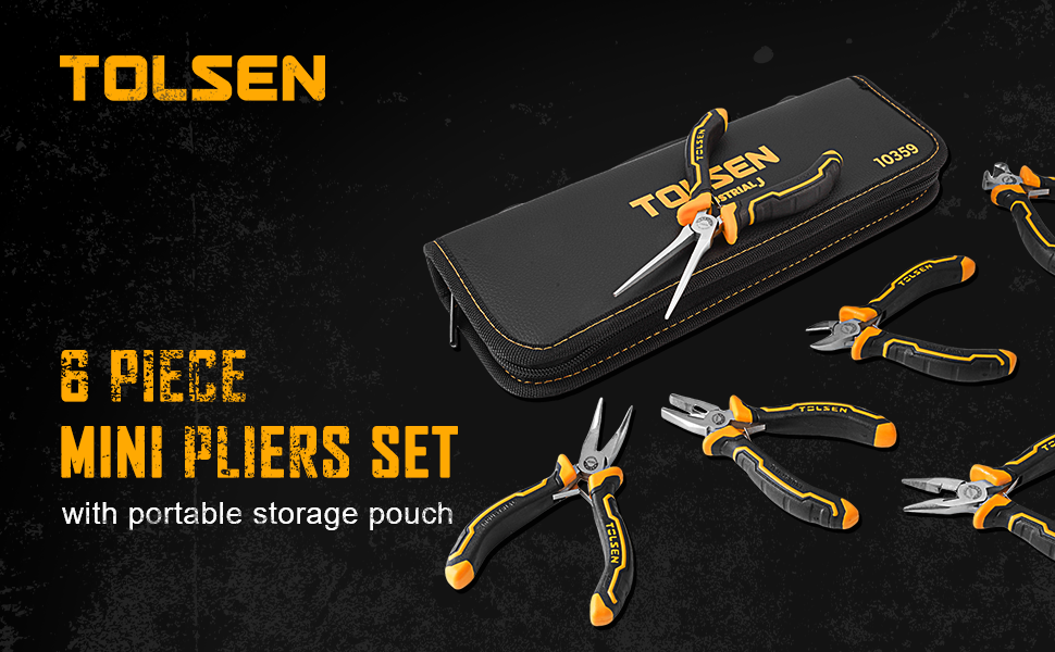 TOLSEN 6-Piece Mini Pliers Set, Needle Nose, Diagonal, Long Nose