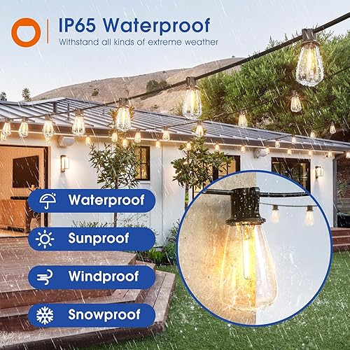 addlon 100FT(50FT*2) LED Outdoor String Lights Waterproof Patio Lights with Shatterproof ST38 Replaceable Bulbs, Dimmable Outside Hanging Light Connectable for Porch, Backyard, 2200K(25FT)