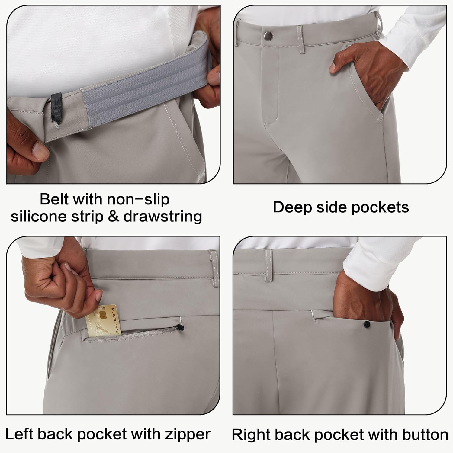 Men's Golf Joggers Pants Belt Loops Slim Fit Stretchy Sweatpants Work Travel Dress Casual Tapered Pants Quick Dry UPF50 - Image 4